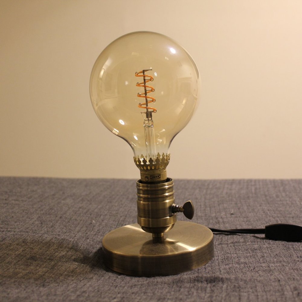 Ikea Megagram Brushed Metal Brass Table Lamp (with Large Globe Bulb)